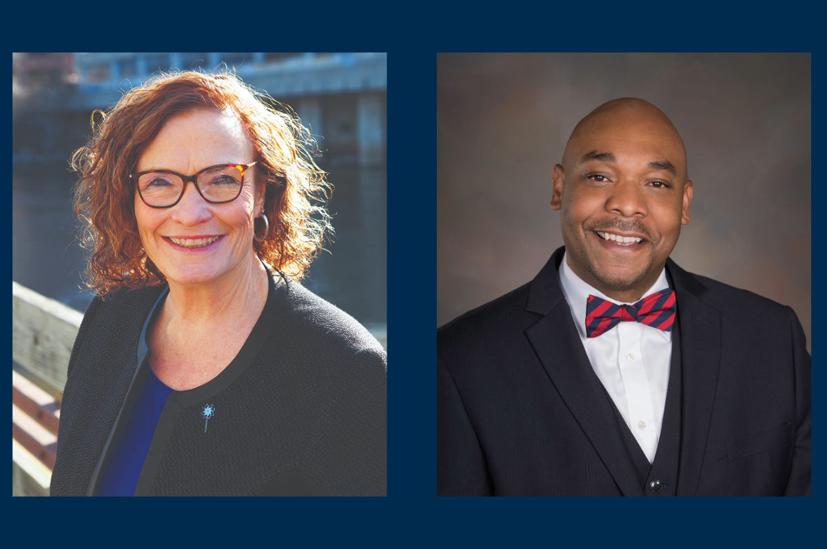 side-by-side portraits of Suzanne Greenberg and Ramont Roberts